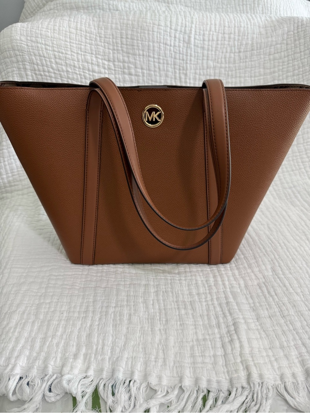 Michael Kors Haleigh Pebbled Leather Tote Bag in Brown